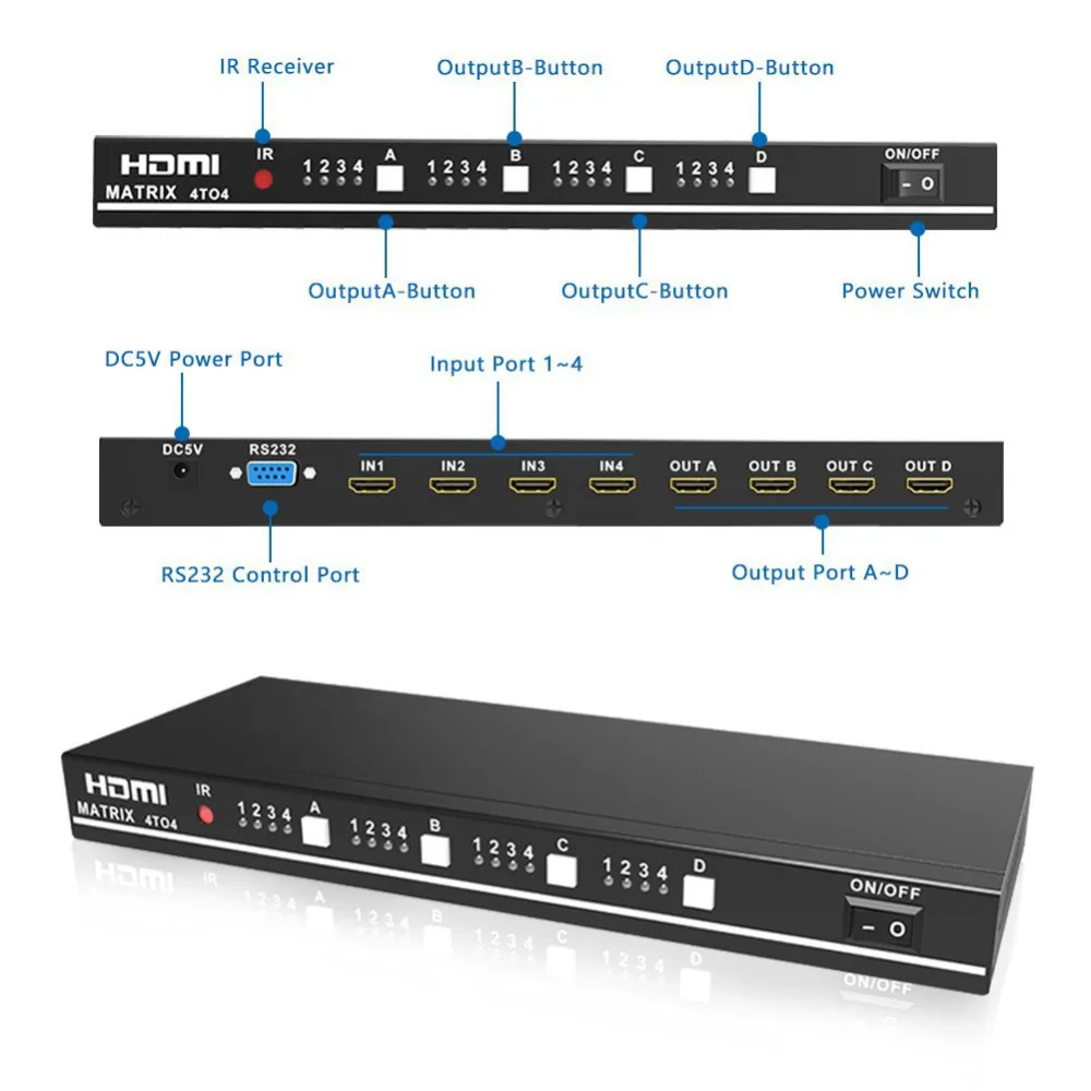  Aikexin HDMI Matrix 4x4 HDMI Splitter Switch 4 input 4 output True Matirx Support 1920x1080 60Hz Co