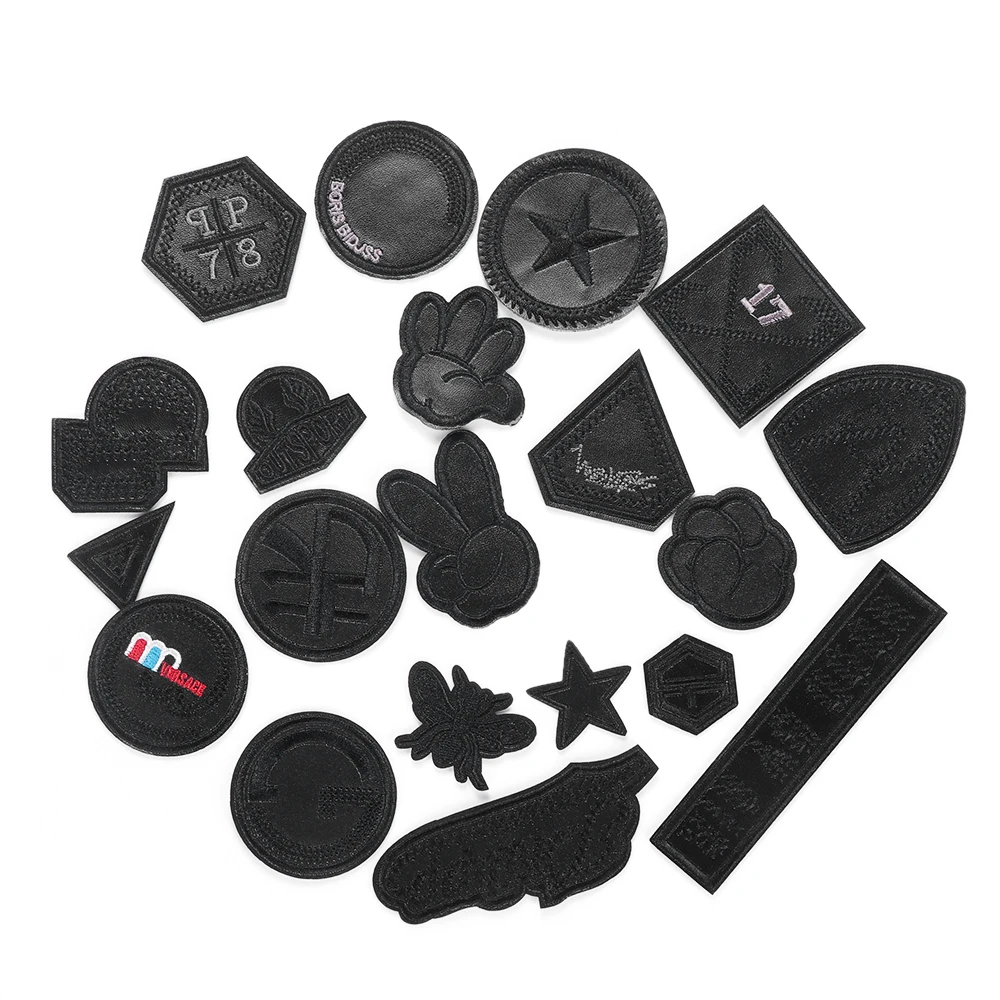 

3PCS/1 set(20pcs) New Star Clothes Embroidered Leather Patch Black Year Iron-on Badge Sticker Appliques Black Leather Patch