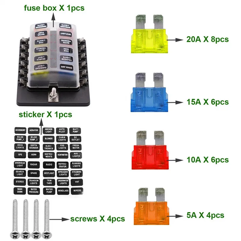 6, 8, 12-способ лезвие предохранителей с светодиодный сигнальная лампа комплект для автомобиля грузовик корабль 12 В 32 В Dropshiping