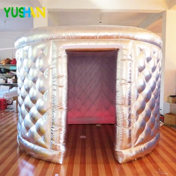 Online Silver & White Background Inflatable Photo Booth Case With LED Strip And Inner Air Blower Inflatable Enclosure Home Decorations