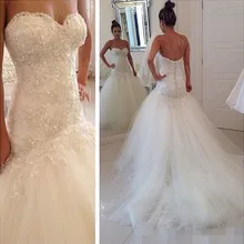Women’s Formal Design Mermaid Sweetheart Neckline Sweep Train Tulle Wedding Dresses Wholesale Bridal Gown With Appliques MF318