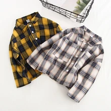 Рубашка для мальчиков и девочек нейтральные рубашки в Корейском стиле для мальчиков и девочек 1-5 лет рубашка для малышей рубашка в клетку с длинными рукавами весна-осень