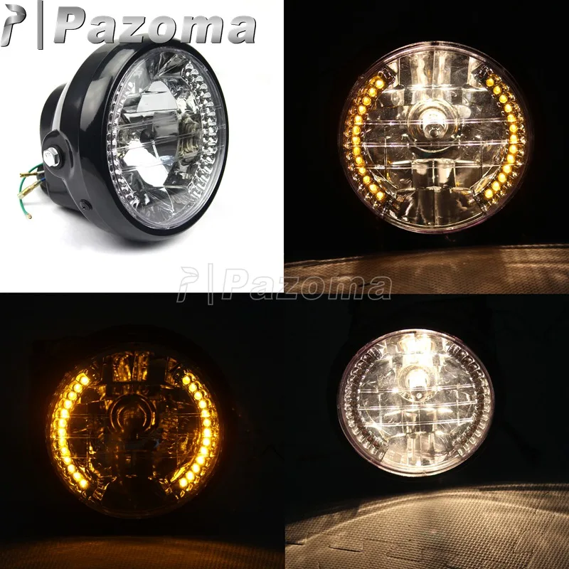 PAZOMA 7 &quotмотоциклетная галогенная фара с сигналом поворота Янтарный светодиод