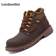 Men Casual Genuine Leather Winter Snow Boots Flats Tooling Boots Outdoor Shoes Rubber Hiking Tactical Shoes