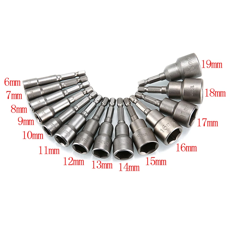 5pcs/Lot 6mm-19mm Hex Socket Sleeve Nozzles Nut Driver Drill Bit Adapter