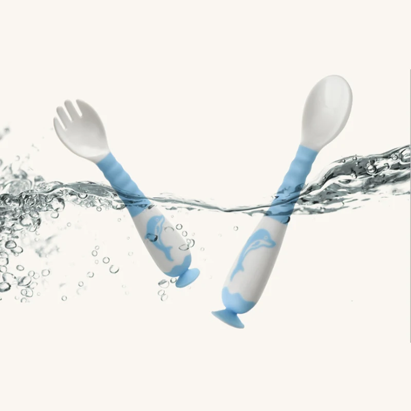 

Baby Fork spoons suit set Cartoon Toddler Baby Kids Feeding infant with suction cup set training bendable auxiliary spoon