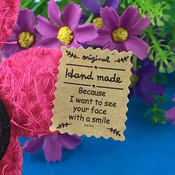 

Fashion kraft 1200PCS/Lot 2.7x2.3cm rectangle Printed above"Hand made"Sticker Labels Adhesive Stickers DIY For Box/gift/envelope