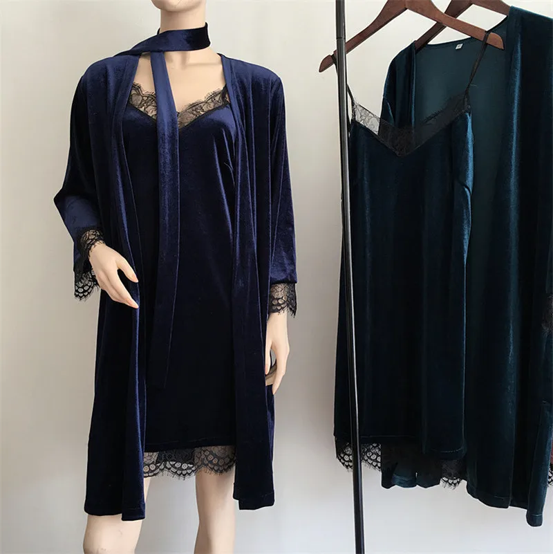 JULY'S SONG/комплект зимней женской пижамы из 2 предметов, бархатный вечерний комплект с платьем, осенний сексуальный кружевной слинг, женская ночная одежда, пижамы, ночная рубашка