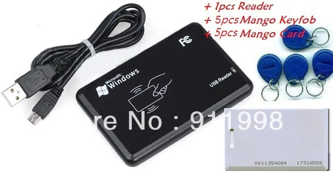 5 set / Lot Free Ship New Security USB RFID ID Reader Proximity Smart 125Khz EM4100 card Read 1pcs Reader+5pcs KeyTag+5pcs Card new security black usb rfid id reader proximity smart 125khz em4100 card read free shipment