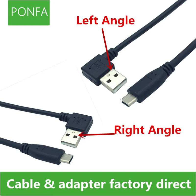 90 градусов левый и правый угол USB 2,0 Тип-«Папа-папа» USB3.1 Тип-C «папа» usb-кабель для передачи данных(синхронизации) и зарядки& зарядный кабель разъем черного цвета 25 см