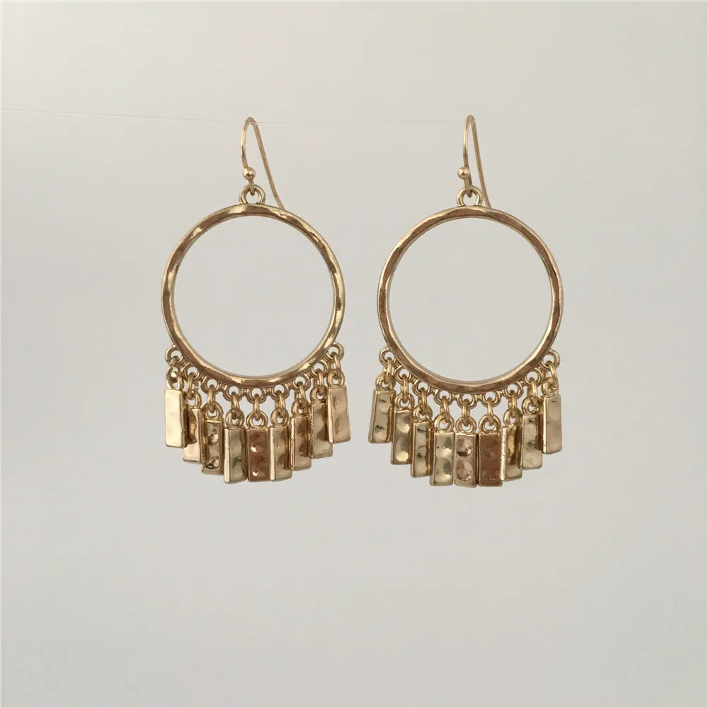 

BOHEMIA GOLD COLOR PLATING HAMMERED STICK DROP EARRINGS FOR WOMEN GIRL