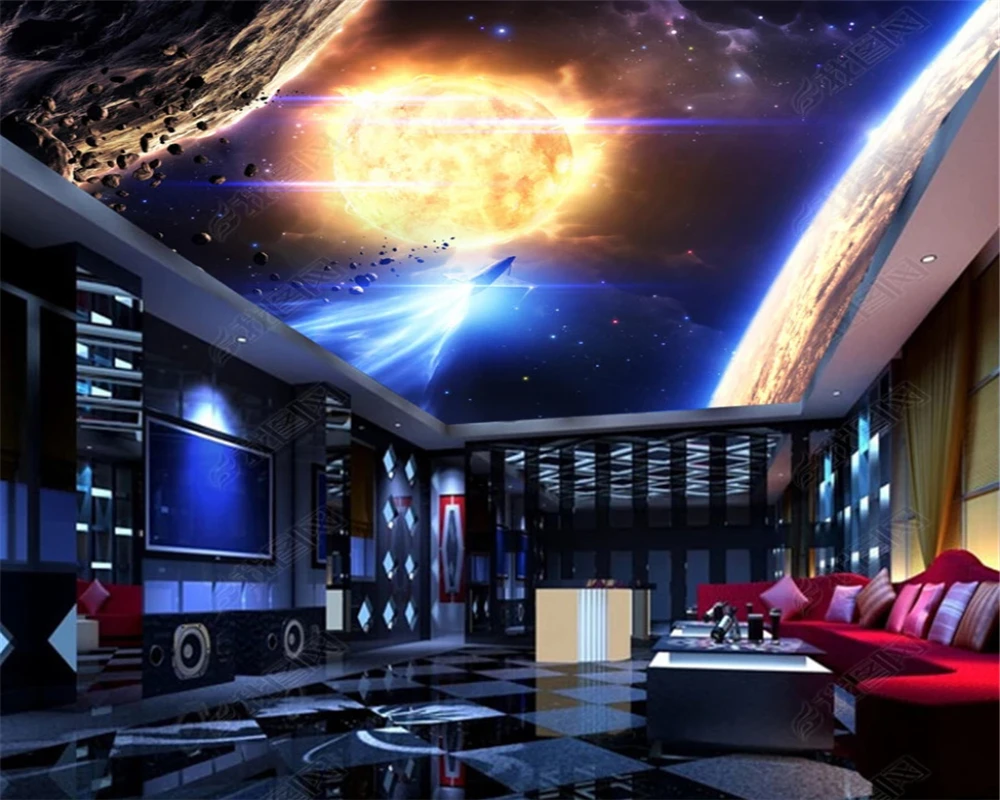 Us 8 48 47 Off Beibehang Wallpaper 3d Custom Photo Wallpaper Solar System Planet Zenith Ceiling Wallpaper Background Papier Peint Mural 3d In