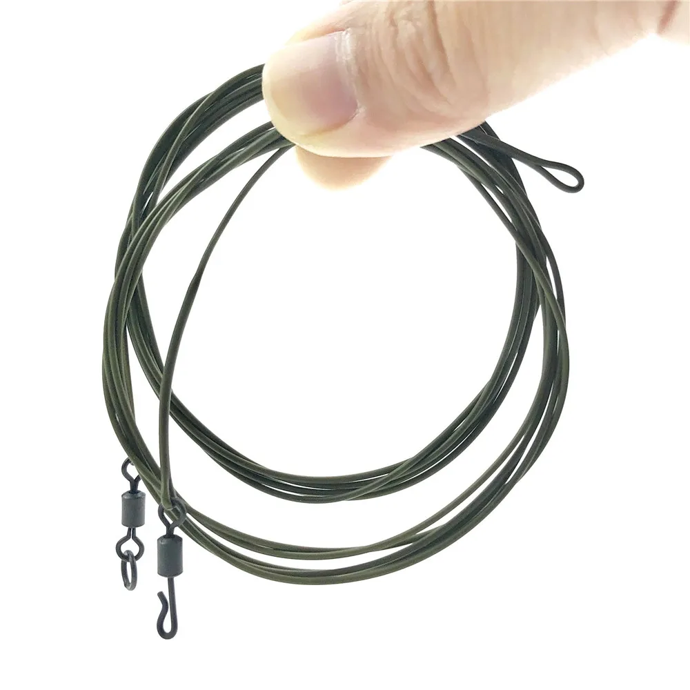 

2 pcs Carp fishing ready braided hook link leader 1M with spinner quick swivel coated braid fluorocarbon line hair rigs 30lb