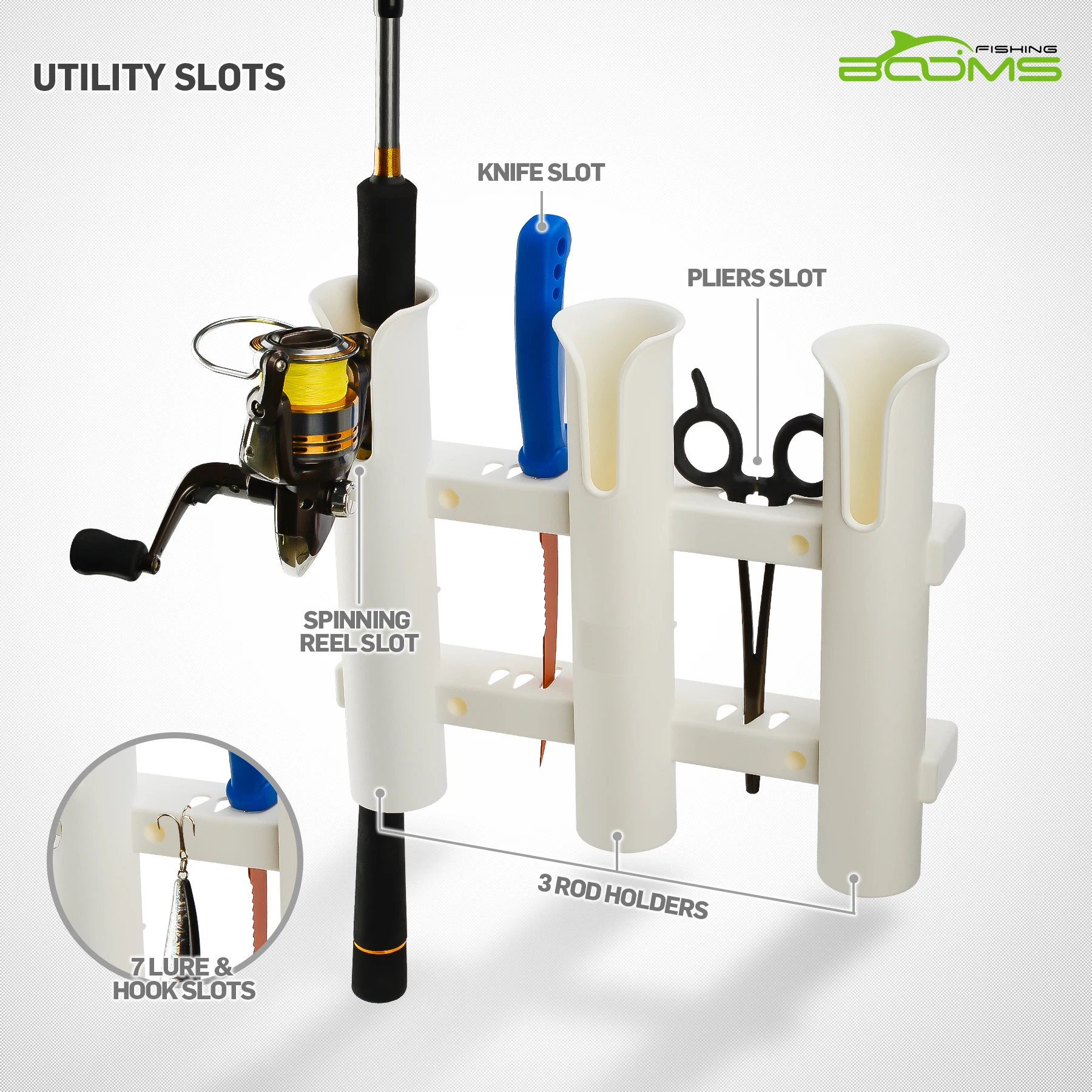 Booms Рыбалка TB1 ABS трубки штанги стойки 3 позиции с катушкой и инструменты слот