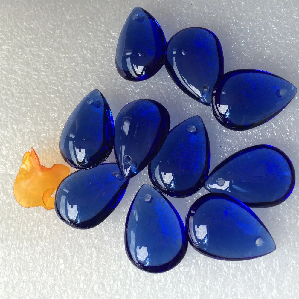 Hot Selling 30pcs/lot 22*18mm Nice Glass Smooth Blue Water Drop Pendant DIY Christmas Tree Hanging Garden Decoration For Earring