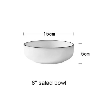 Простой европейский стиль Керамическая пиала для риса черная полоса китай кость салатник суп чаша AKUHOME - Цвет: 6 inch salad bowl