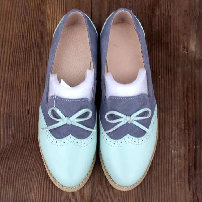 Модные тонкие туфли из натуральной кожи нубук в британском стиле; Туфли с круглым носком и бантом; женские броги ручной работы; оксфорды