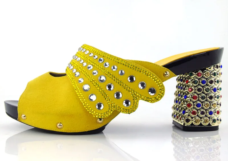 KL1609 Yellow High quality African Shoes New Fashion Italian Lady slipper High Heels 5 colours in