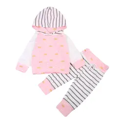 Повседневный осенне-весенний свитер с капюшоном и длинными рукавами для новорожденных мальчиков и девочек топы и штаны, комплект одежды