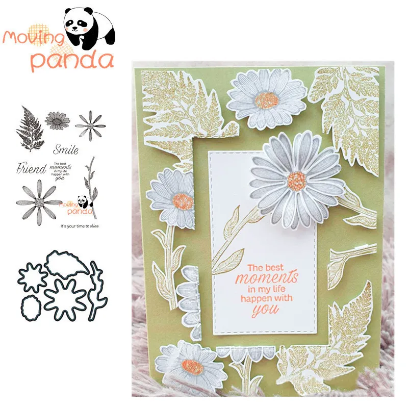 

2019 5pcs Daisy Lane Clear Stamp and Dies for Scrapbooking Card Album Making Metal Cutting Dies and Stamps Sets