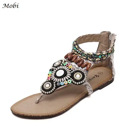 

Beach Shoes Women Platform Bohemia National Wind Women Shoes Flat Summer Sandals Wearable Flat Bottom Zipper String Of Beads