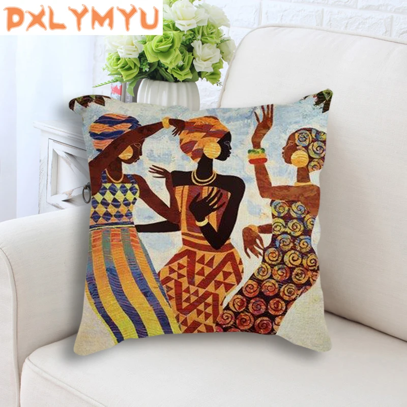 

Throw Pillow Case Cover Africa Painting Art Impression Exotic Style Linen Cotton Pillowcase 45x45cm