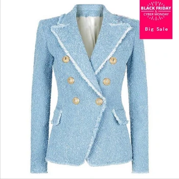 

2018 Autumn women blazer caot double breasted metal buttons suit jacket female tassel fringe tweed blazer outwear L1356 freeship