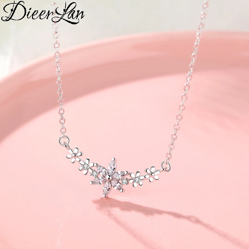 

DIEERLAN 2019 New 925 Sterling Silver Flower Choker Necklaces Pendants For Women Wedding Jewelry Christmas Gifts