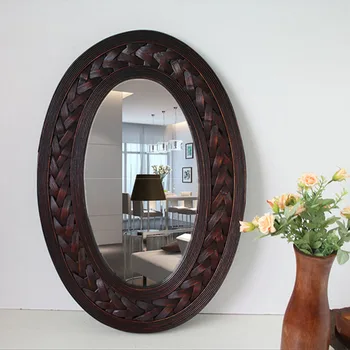 

vintage Big Wall Mirror Retro Bamboo 7 Wood Frame Oval Wall Mirror Large Living Room Mural Hanging Wall Mirror Big With Frame