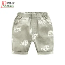 Де персик летний хлопок лен пятый шорты дети мультфильм печатных брюки для маленьких мальчиков Рубашки домашние детские пляжные штаны
