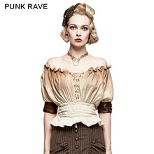 Стимпанк мода Классическая Slash шеи хлопок узкая талия футболка Женская Топ сексуальная T444