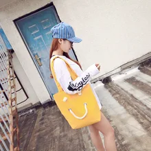 Мягкая Холщовая Сумка с смайликом, большая Вместительная женская сумка для покупок, женские повседневные сумки, Повседневная пляжная сумка-тоут