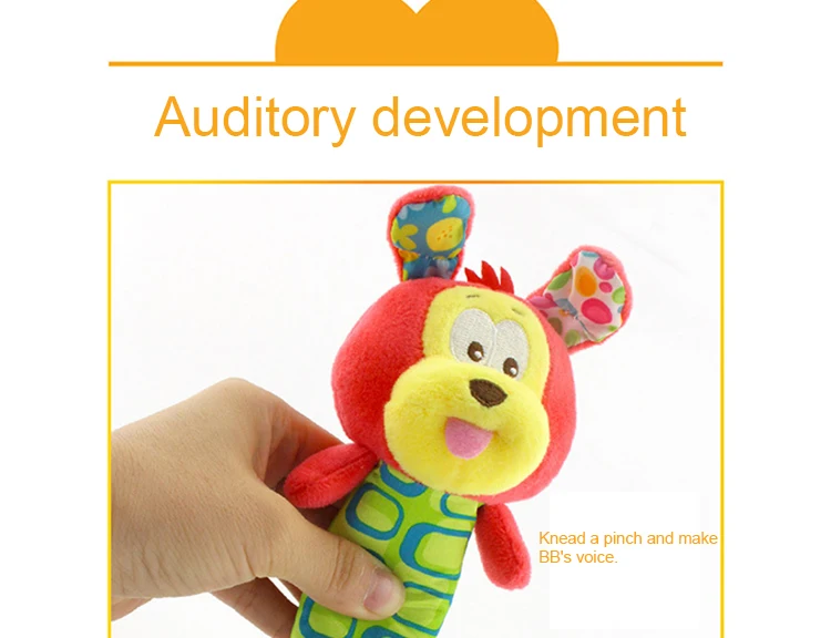 Baby Infant Newborns Plush Rattle Toy Hand Grasp Teethers Cute Animal Stuffed Handbell Ring Early Education Boys Girls Gift