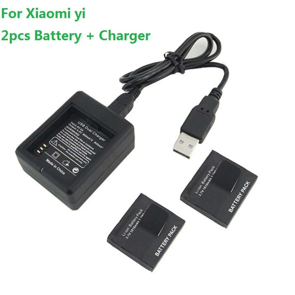 2 pcs xiaomi Xiaoyi yi Action Camera Battery+ 1pcs Charger 3.7V 1010mAH Diving Sport Batteries pack for Xiaoyi Sport Accessories (1)