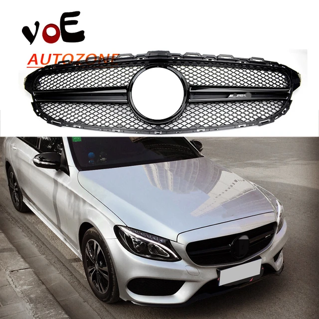 W205 All GLoss Black AMG Style+AMG Logo Front Grill Grille for Mercedes