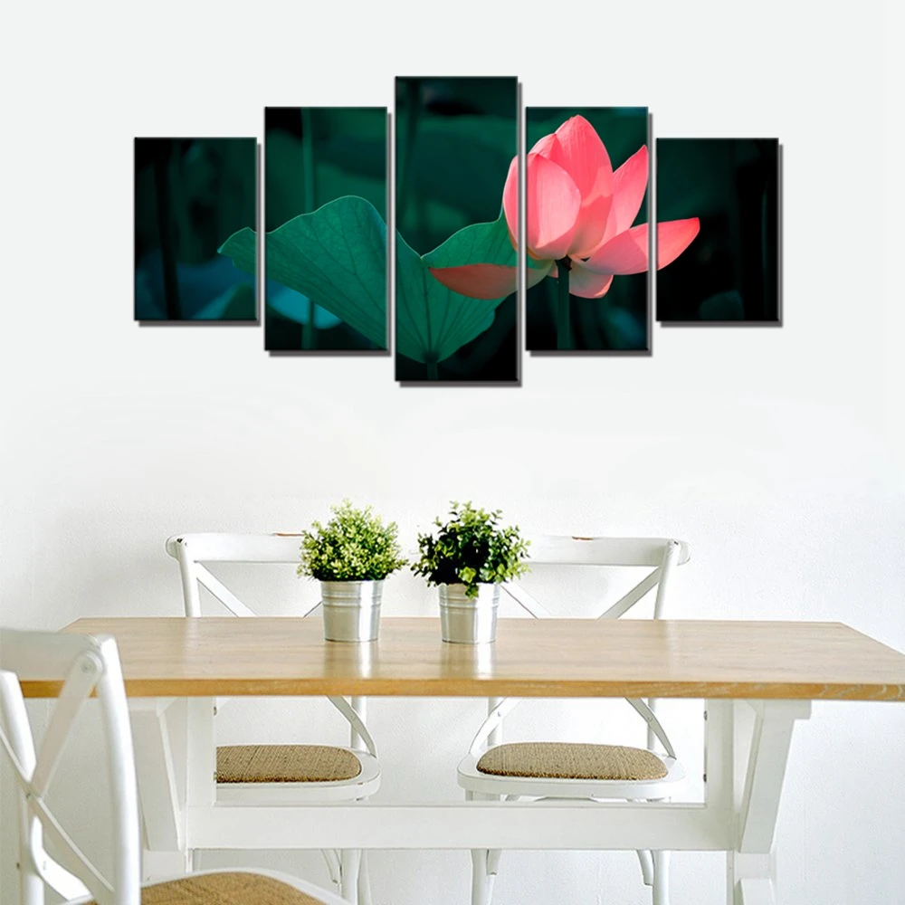 Pink Lotus 5 Pieces Huge Picture Flower Home Decoration Sill Ife Poster