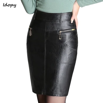 

Idopy Women`s Leather Skirt Slim Fit Zippers High Waisted Motorcycle Sexy Faux Leather PU Bodycon Skirt For Girls