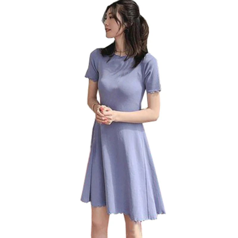 

Maternity Elegant Nursing Dresses Summer Solid Knitted Ruffles Mini Dress Korean Fashion Breastfeeding Casual Slim Fit Clothes