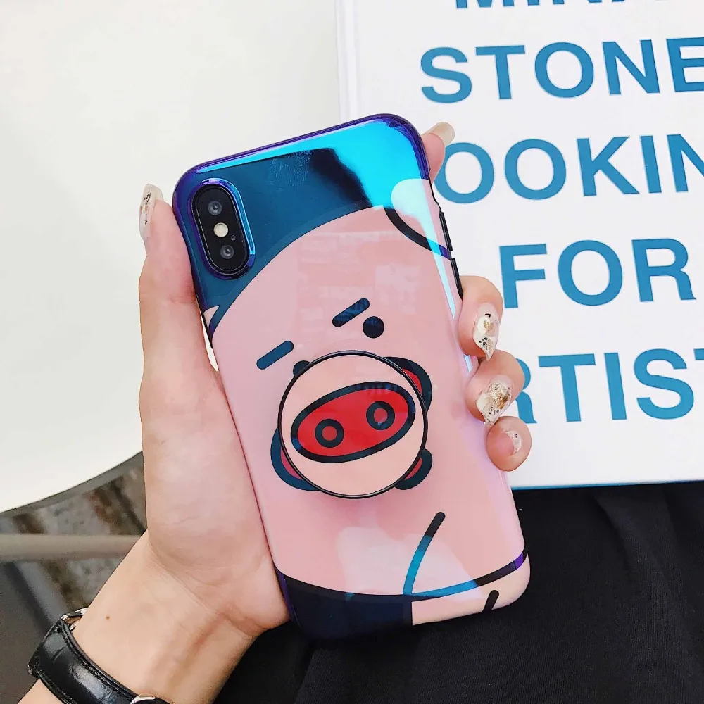 

KSTUCNE Phone Case For iPhone 6S 6 7 8 X XS 10 Plus Case Silicone Cute Blu-Ray Pig Stand Holder Cover For iPhone 6 S 6Plus Case