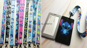 

Hot 10 pcs stitch Named Card Holder Identity Badge with Lanyard Neck Strap Card Bus ID Holders With Key Chain M80