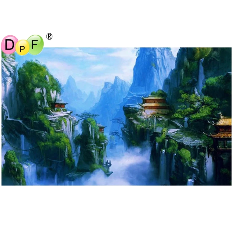 

DPF Diamond Embroidery Fantasy mountains Castle DIY Diamond Painting Cross Stitch Picture Rhinestones Full Square Diamond Mosaic