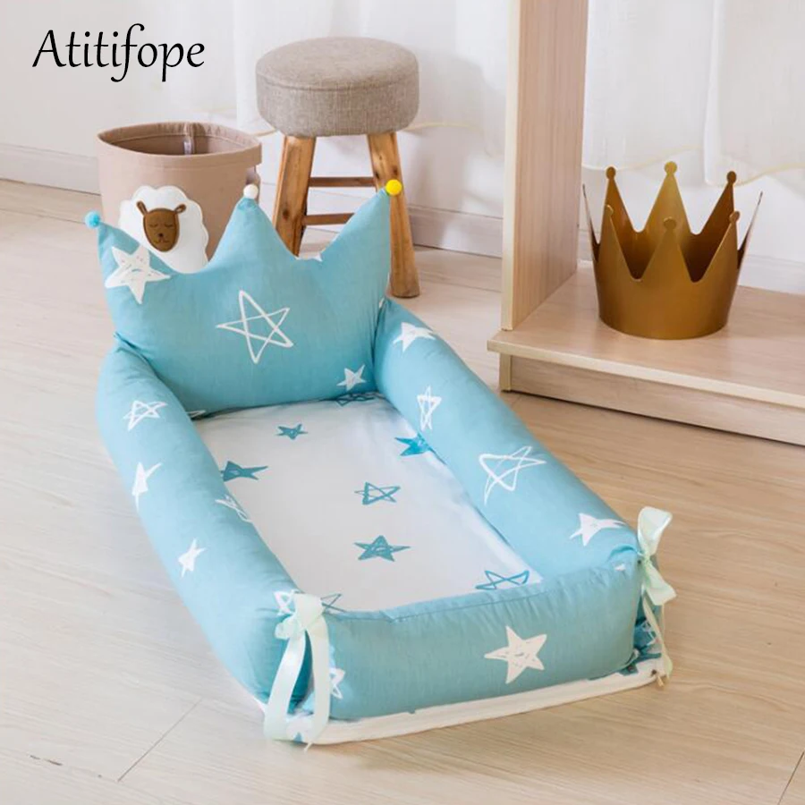 

Newborn Baby Cotton Foldable Bed Removable Crib Portable An Crown Bionic Bed Folding Removable washable bumper