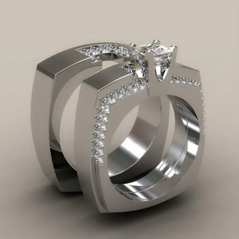 

Modyle Luxury White CZ Stone Crystal Rings Set For Women Sliver Color Zirconia Wedding Engagement Ring Jewelry