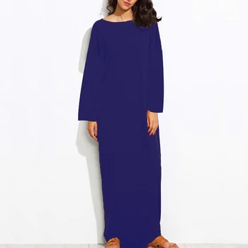 

Kaftan Plus Size Vintage Maxi Long Dress 2020 Autumn Women Casual Loose Round Neck Long Sleeve Plain Party Dresses Robe Longue