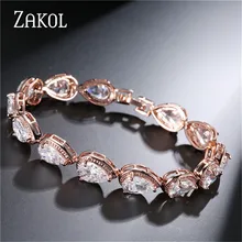 ZAKOL Модные женские аксессуары роскошные Кубический Цирконий Капли Воды CZ браслет из натурального камня Свадебные украшения подарок FSBP055