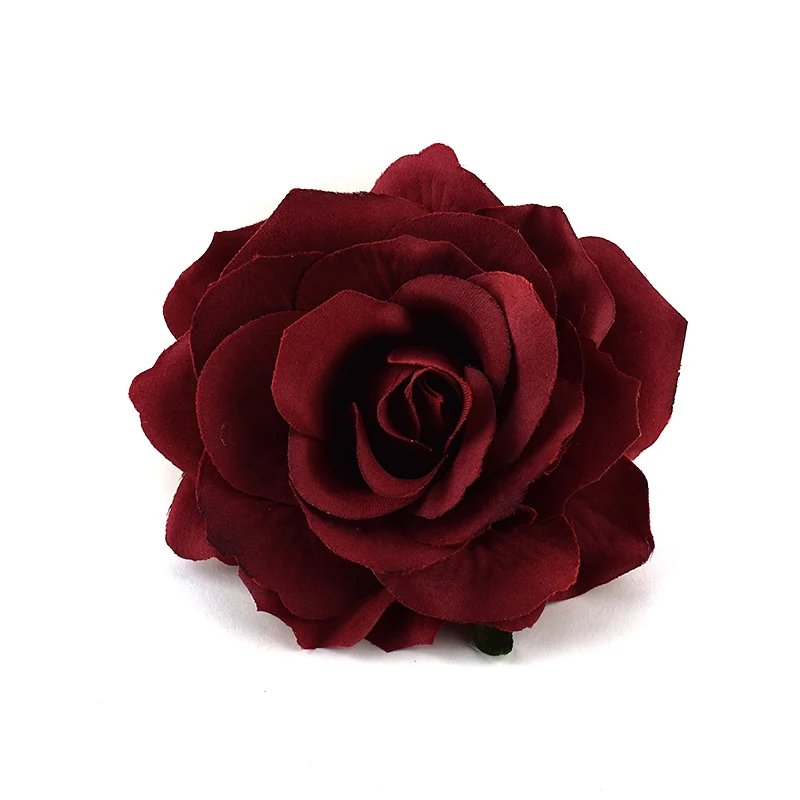 

10CM Large Artificial Burgandy Rose Silk Flower Heads For Wedding Decoration DIY Wreath Gift Box Scrapbooking Craft Fake Flowers
