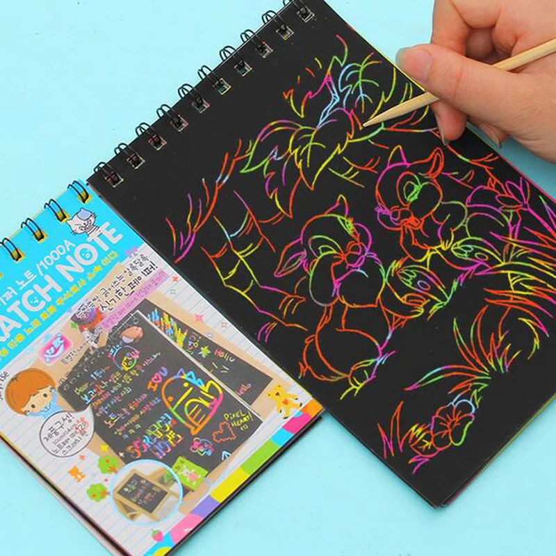 1Pcs Novelty Drawing Book DIY Scratch Graffiti Magic Note Sketch Black