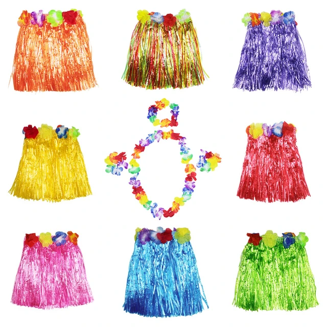 Hawaiian Grass Skirts Set Plastic Fibers Girls Woman Hawaiian Hula Skirt  Beach Party Supplies Bracelets Headband Necklace - AliExpress