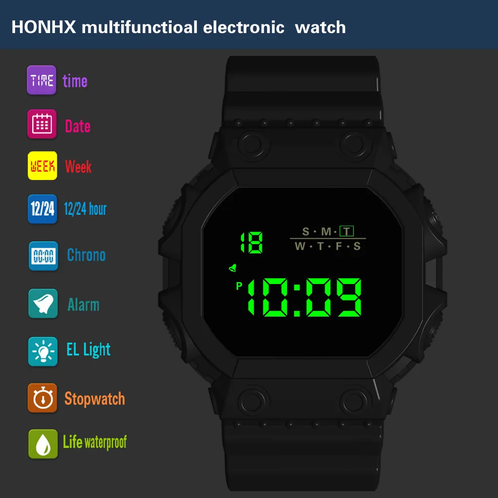 Бренд honhx цифровые часы электронные спортивные многофункциональные