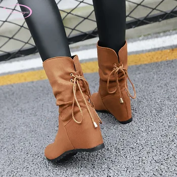 

Chainingyee sweet style round toe autumn ankle boots belt buckle black red yellow high heel increasing women's riding boots